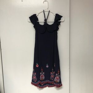 off the shoulder navy embroidered spring dress